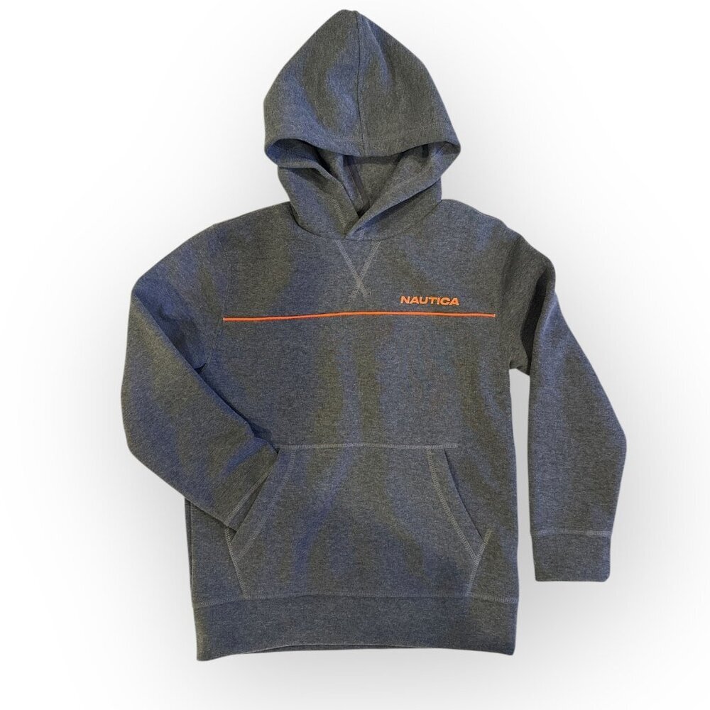 Nautica Pullover Hoodie Gray Sweatshirt w Front Pocket Size Boys Medium 10/12